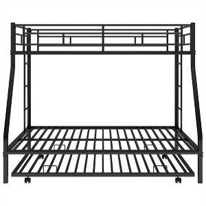 COWLOWN Twin Over Full Bunk Bed with Trundle, Triple Sleeper Metal Frame with 2 Ladders, Full Guardrails - 1 of 4