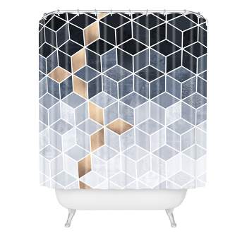Elisabeth Fredriksson Soft Blue Gradient Cubes Shower Curtain Black - Deny Designs
