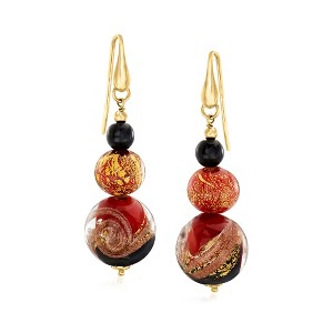 Ross-Simons Italian Red, Black and Gold Murano Glass Drop Earrings in 18kt Gold Over Sterling - 1 of 3