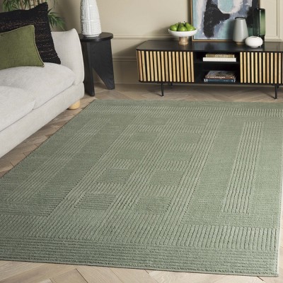 Hand-knotted Green Geometric Synthetic Square Area Rug