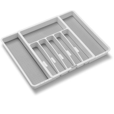 White Adjustable Plastic Silverware Tray with 8 Compartments