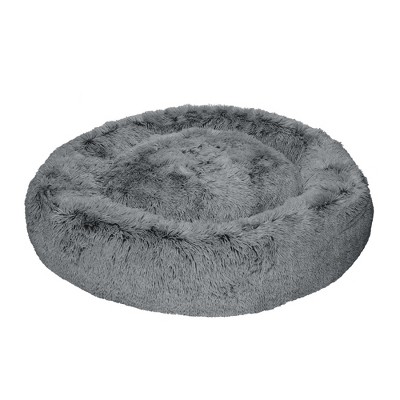 Jumbo Gray Plush Faux Fur Orthopedic Donut Pet Bed