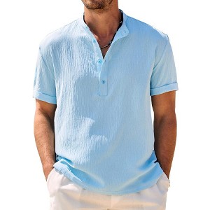 COOFANDY Men's Casual Henley Band Collar Short Sleeve Summer Beach Hippie Shirt - 1 of 4