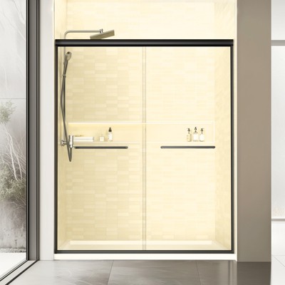 CIPACHO Adjustable Bypass Tub Door: Matte Black Frameless, Leak-Proof & Durable,60*59 Inch