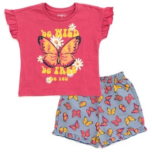 imagikids Girls Short Sleeve T-Shirt and Chambray Shorts 2 Piece Outfit Set Little Kid to Big Kid Sizes - 1 of 4