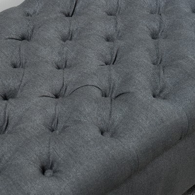 Dark Gray Tufted Fabric Storage Bench with Arms