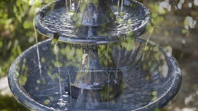 Teal Blue Ceramic 3-Tier Outdoor Floor Water Fountain with LED Light