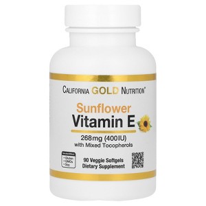 California Gold Nutrition Sunflower Vitamin E with Mixed Tocopherols, 400 IU, 90 Veggie Softgels - 1 of 3