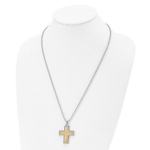 Chisel Stainless Steel Polished with 18k Gold Accent Diamond Accent Cross Pendant Necklace 24" Ball Chain - 1 of 4