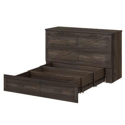 Bellemave Queen size Farmhouse Murphy Bed, Foldable Cabinet Bed Frame with Charging Station and Storage, Rustic Gray