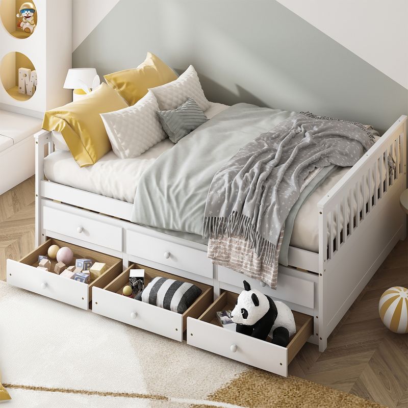 Costway Full Daybed Frame with Twin Trundle Bed & 3 Storage Drawers Wood Sofa Bed White, 1 of 11