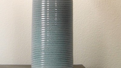 Blue Ceramic Table Lamp with White Cotton Shade
