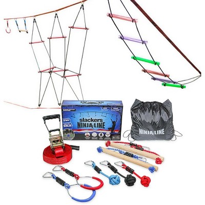 HearthSong Deluxe 36'L 9-Piece Ninjaline Backyard Hanging Obstacle Course Kit for Kids