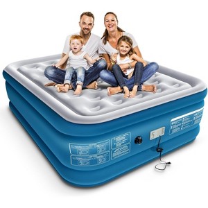 Xsleep Twin/Queen Air Mattress with Auto Stop Electric Pump – Blue/White Easy Inflate Design - 1 of 4