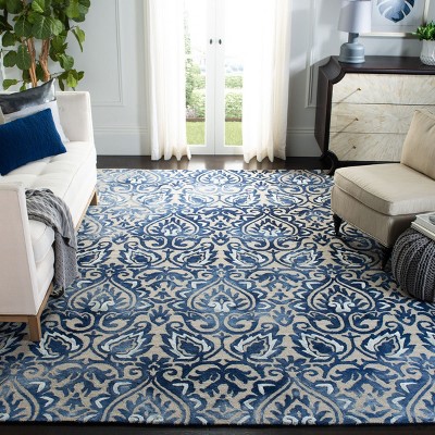 Royal Blue and Beige Hand-Tufted Wool Silk Area Rug