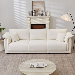 98.5" 3-seater sofa with unique design and soft arm pillows Contemporary style linen sofa with 3 comfortable cushions with 2 pillows - 1 of 4