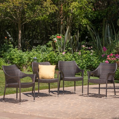 Mirage Brown Wicker Stackable Outdoor Dining Chairs with Iron Frame