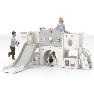 8 in 1 Indoor Slide for Toddler 1-3 Age - Freestanding Baby Slide, Outdoor Playground Kids Slider, Gray - 1 of 4