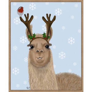 Amanti Art 23"x28" Llama Antlers by Fab Funky Framed Canvas Wall Art Print - 1 of 4
