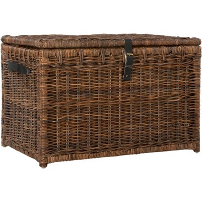 Michael 35" Chestnut Brown Wicker Storage Trunk with Leather Strap