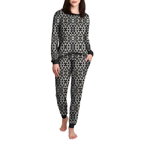 Blis Women's Crew Neck Pajama Set With Jogger Black Large : Target