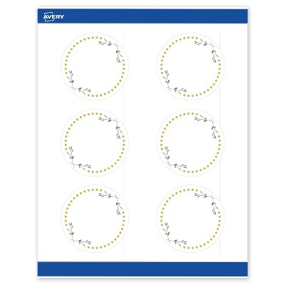 Avery 3" Diameter Labels, Gold Dots with Green Florals, 60 ct
