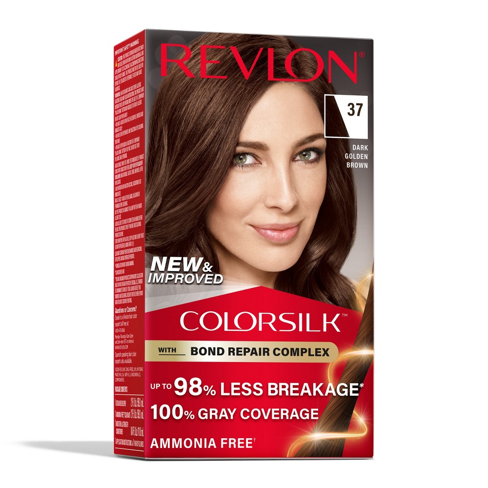 Photos - Hair Dye Revlon ColorSilk Beautiful Color 100 Gray Coverage Ammonia-Free Permanent Hair Color - 037 Dark Golden Brown - 4.4 fl oz 37 