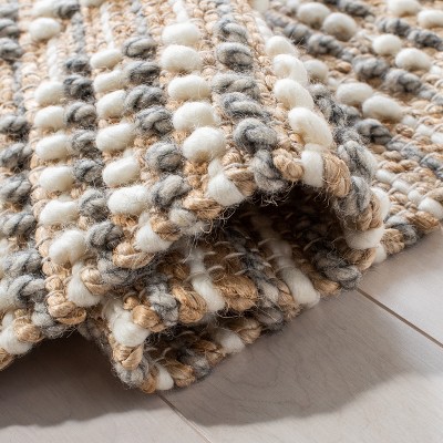Handmade Gray and Natural Wool Cotton Runner Rug 2'3"x8'