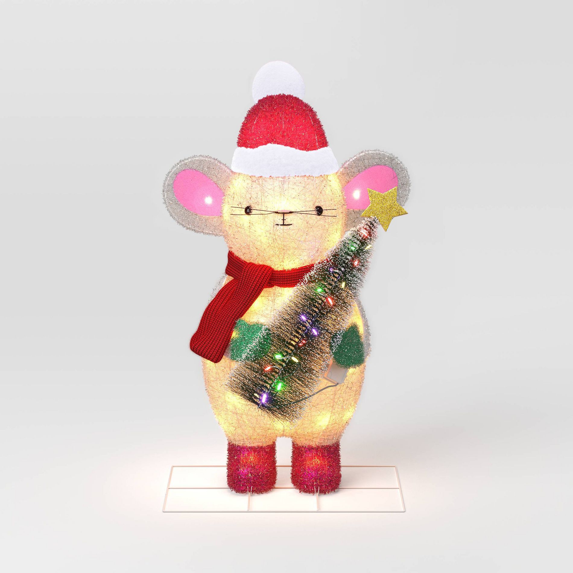 Incandescent Tinsel Mouse Christmas Novelty Sculpture Light with Clear/Multicolor Light Bulb - Wondershop™