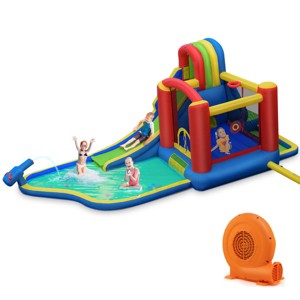 Infans Inflatable Kid Bounce House Slide Climbing Splash Pool Castle with 750W Blower - 1 of 4