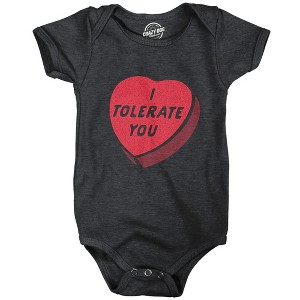 I Tolerate You Baby Bodysuit Funny Valentines Day Candy Heart Graphic Jumper - Crazy Dog Baby Bodysuit - 1 of 4