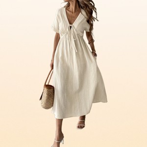 vintage tennis dress & Flirty – Vintage Something crafted from soft cotton 6P Olive Green Ruched Maxi Height:5.2-5.4 / 156-164