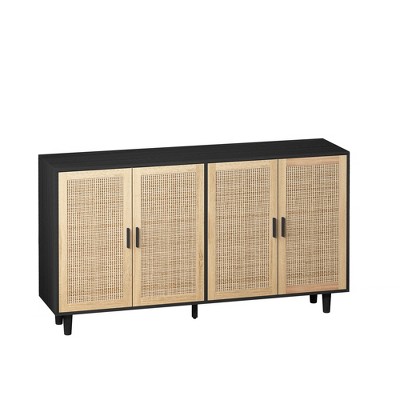 NicBex  62.2Inch Elegant 4-Door Storage Cabinet with Rattan Decorative Doors for Living Room and Entryway