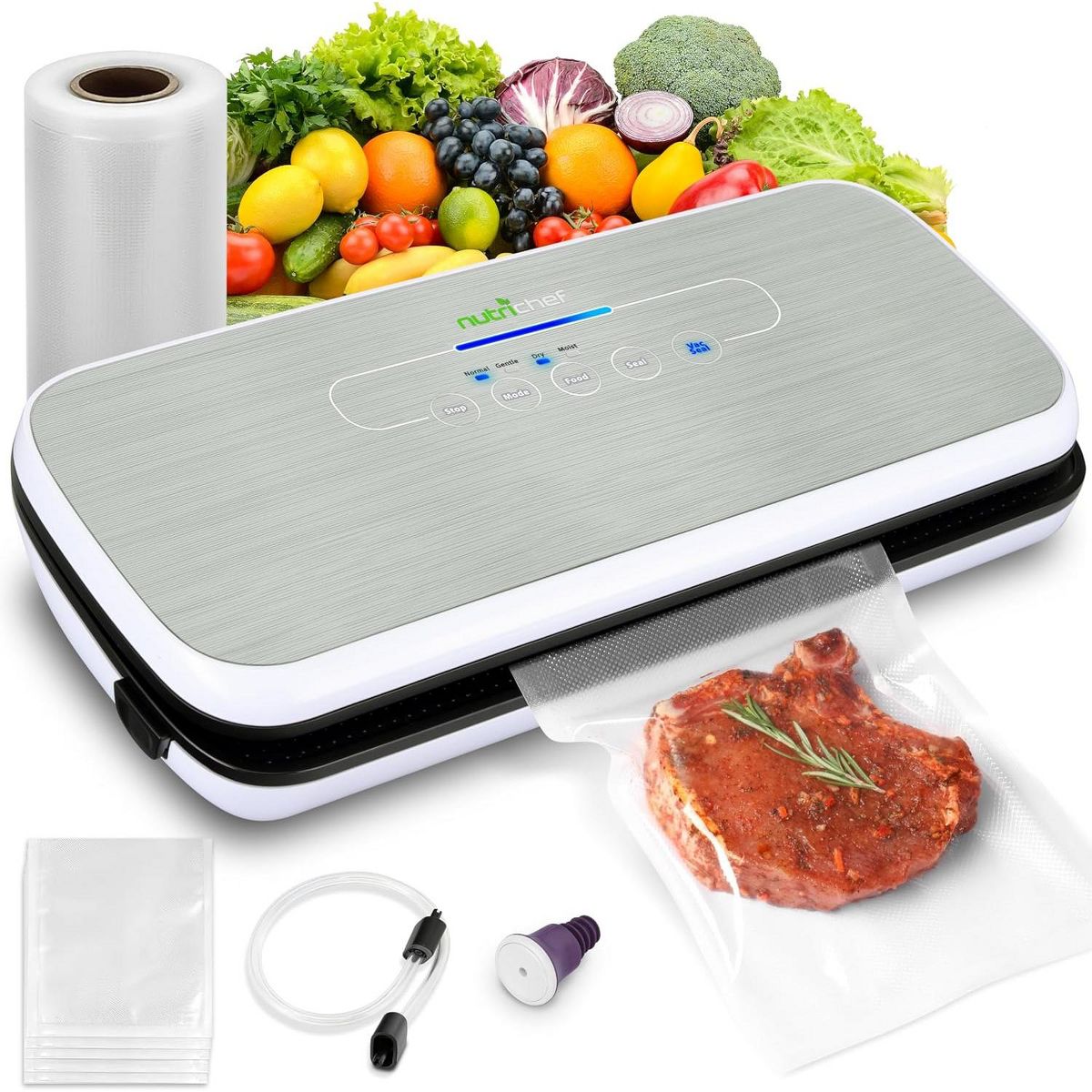 NutriChef Automatic Food Vacuum Sealer - Electric Air Sealing Preserver System (Silver)
