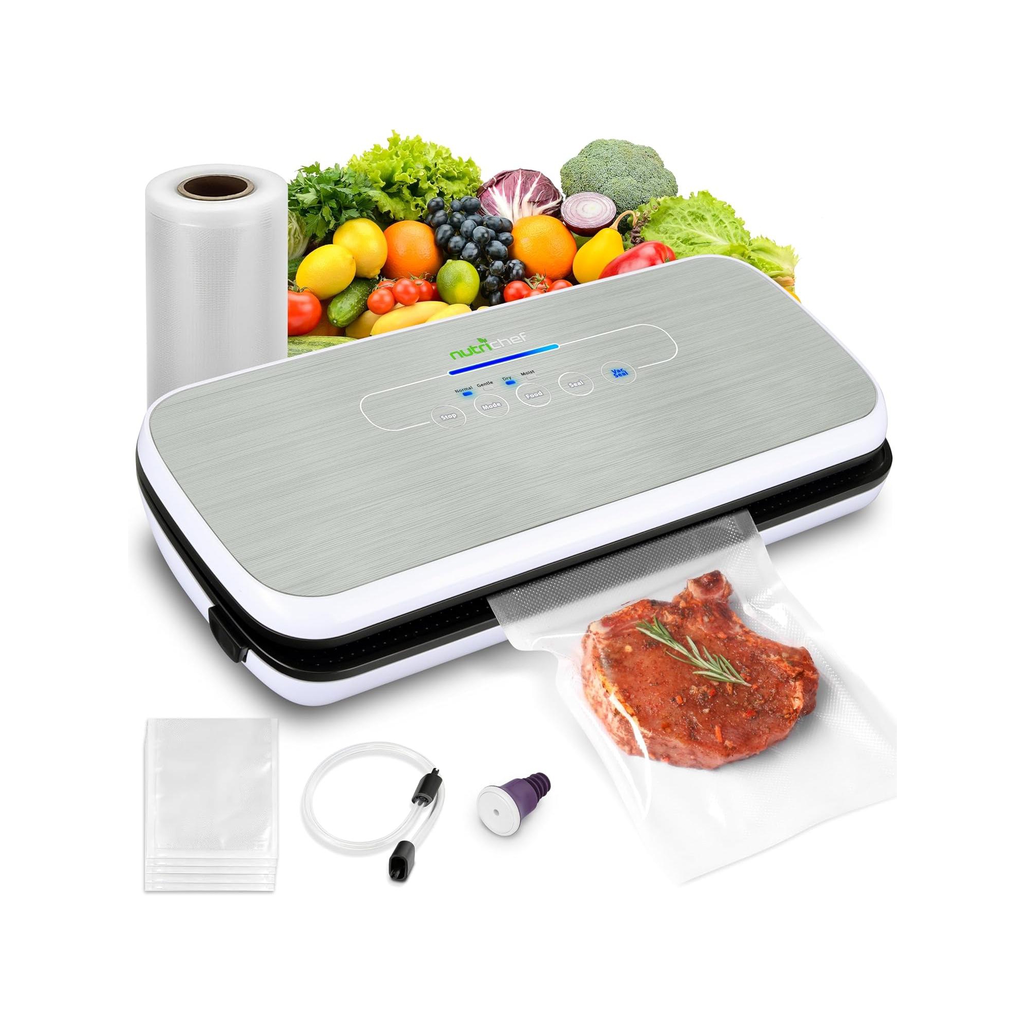 NutriChef Automatic Food Vacuum Sealer - Electric Air Sealing Preserver System (Silver)
