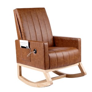 VECELO Modern Glider Rocker Chair with USB Port Armchair & Side Pocket, Faux Leather Upholstered Rocking Chair for Living Room Balcony - 1 of 4