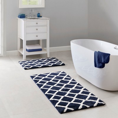 Diamond Pattern High Pile Tufted Indoor Bath Rug, Modern Style Heavyweight Fabric Bath Rug for Year Round Use