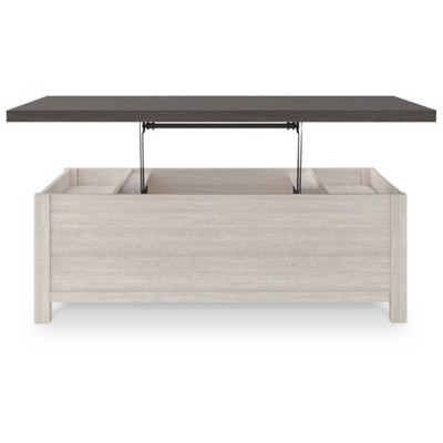 Brown and White Rectangular Lift-Top Coffee Table with Storage