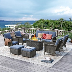 Brafab 8-Piece Patio Furniture Set with Fire Pit Table 44", Outdoor Patio Conversation Sets W/Loveseats for Yard, Garden, Porch - 1 of 4