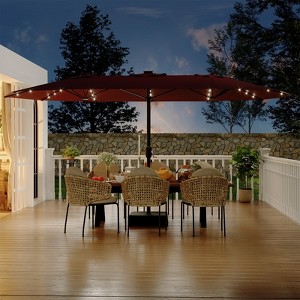 15 FT Rectangular Patio Umbrella with Solar Lights and Base Included - Large Patio Umbrella with Crank Handle for Outdoor Market, Backyard, Pool - 1 of 4