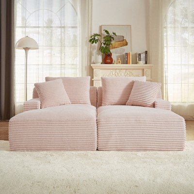 Convertible Sectional Sofas Compressible Double Chaise Lounge ¨C No Assembly Required, Fluffy Modern Sleeper Loveseat for Living Room