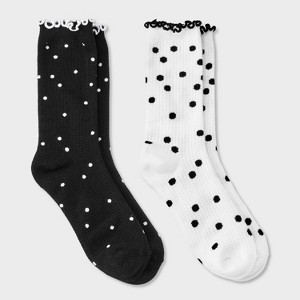 Women's Lettuce Edge Polka Dot 2pk Crew Socks - Auden™ 4-10 - 1 of 3