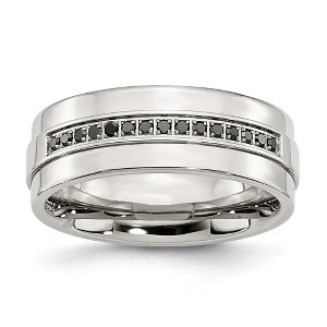 Black Bow Jewelry 8mm Stainless Steel & 1/6 Ctw Blk Diamond Ridged Edge Comfort Fit Band - 1 of 4