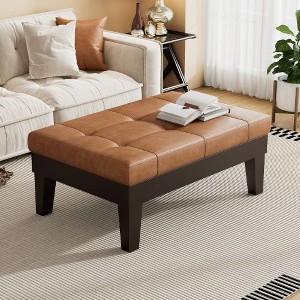 CAVINAS Ottoman Bench with Hidden Storage Drawer, Leather Upholstery Ottoman, Oversized Ottoman with Slide-Out Drawer & Tapered Hardwood Legs - 1 of 4