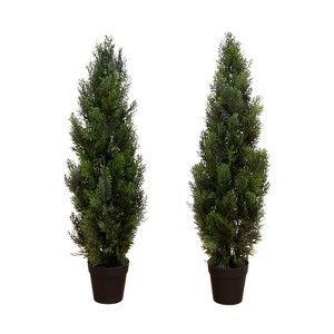 3ft. Artificial Cedar Pine Tree UV Resistant (Indoor/Outdoor) – Set of 2 Petite Holiday X-Mas Accents - 1 of 4