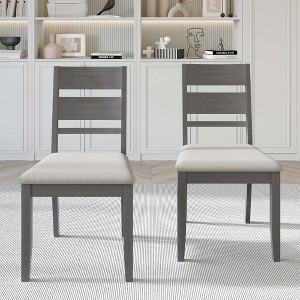ChaletPosh Wooden Dining Chair With Warm Grey Cover (Set of 2) - 1 of 4