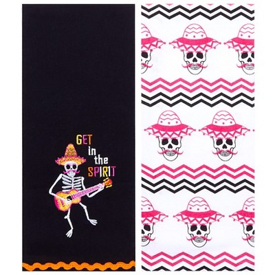 The Lakeside Collection Skeletons Embroidered Set of 2 Kitchen Towels