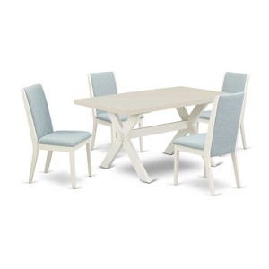 HomeStock 5-Piece Natural Oak Finish Solid Wood Top Dining Table with 4-Parson Chair - 1 of 4