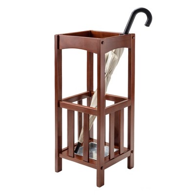 Walnut Wood Umbrella Stand with Metal Tray