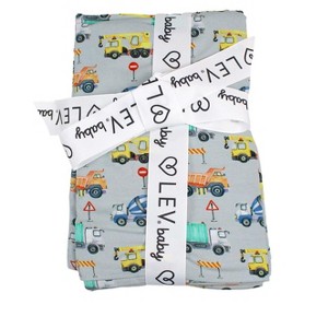 Lev Baby Buttery Soft Viscose from Bamboo Swaddle Blanket – Construction Truck Print Gray – 44x44 inches - 1 of 2
